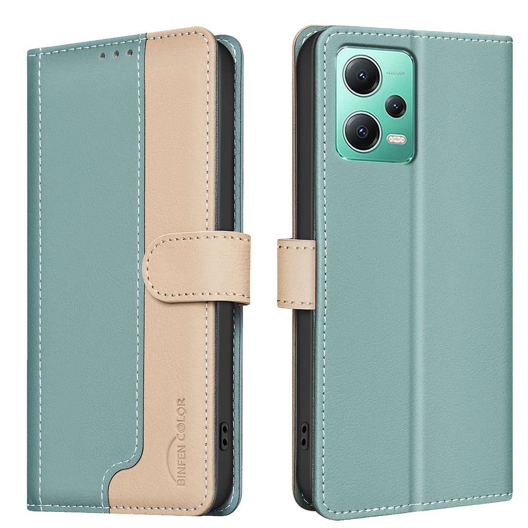 For Redmi Note 12 5G Phone Case Protective Case Color-Blocked RFID Soft Shell Flip Leather Case