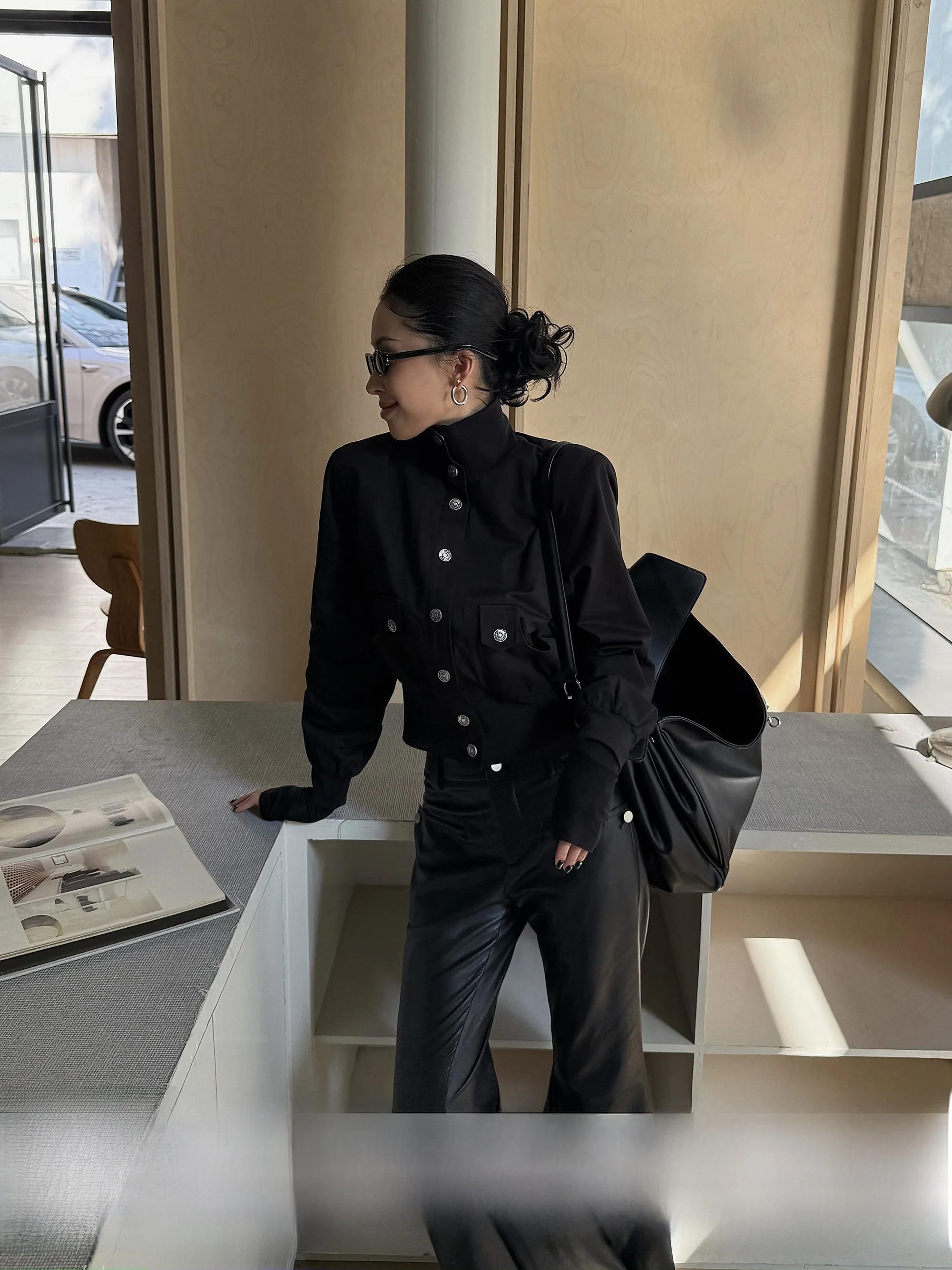 

Wild Zero High Collar ort Jaet Women's Slim Fit Long Sve Top American Retro Sle Casual Cotton Autumn New Arrival