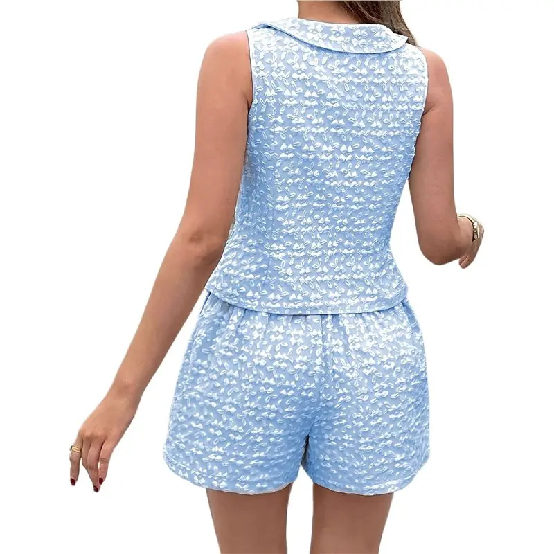 

CYL-Women's 2 Piece Outfits Floral Print Button Down Vest Top And Shorts Set