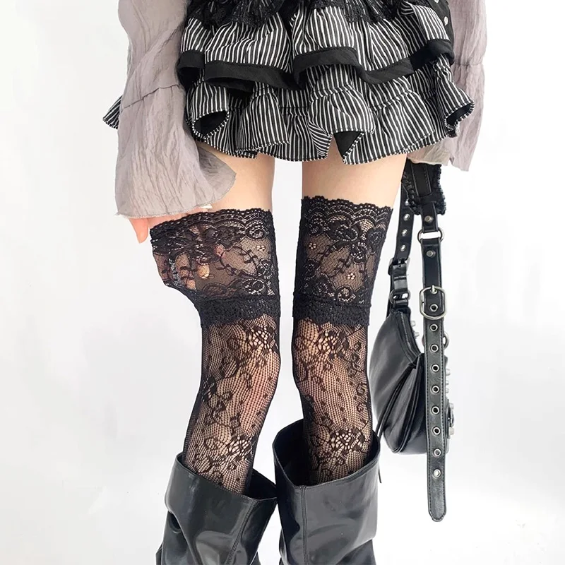 

1 Pair Women Sexy Flowers mesh lace Thigh High Stockings Over The Knee Stockings Lolita style Girls Long Leg Boot Socks