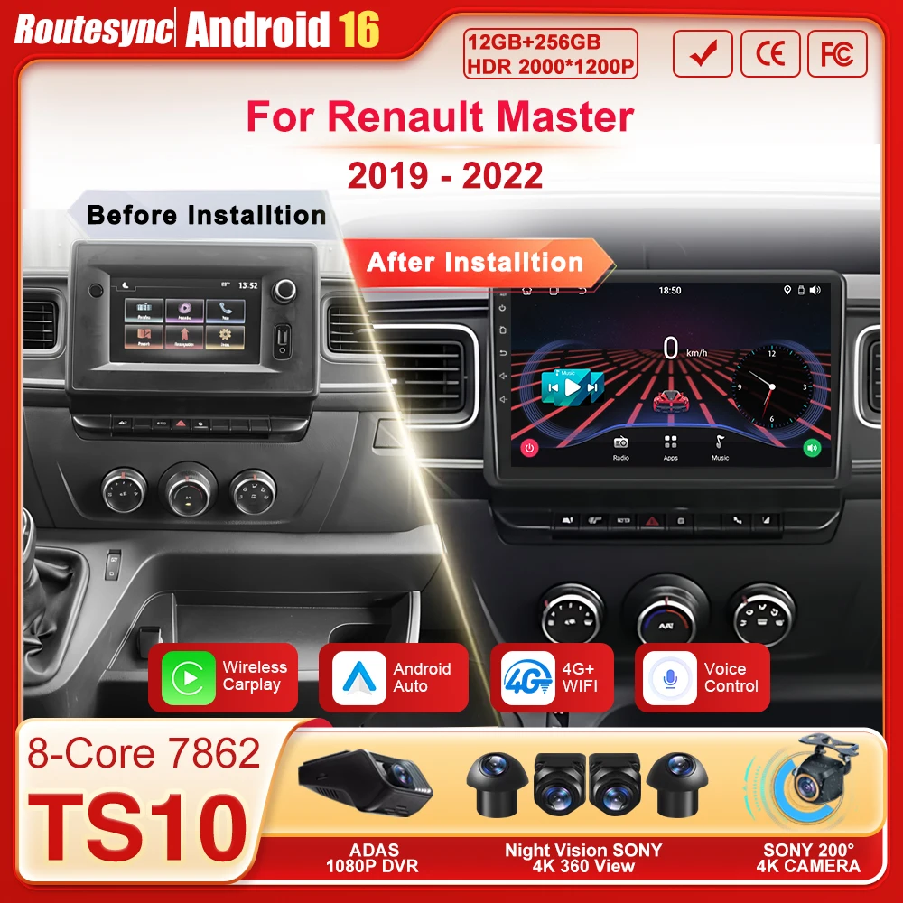 

Car Radio Android 16 Carplay Auto For Renault Master 2019 2020 2021 2022 Navigation DVD Video Player 2 Din Stereo Head Unit GPS