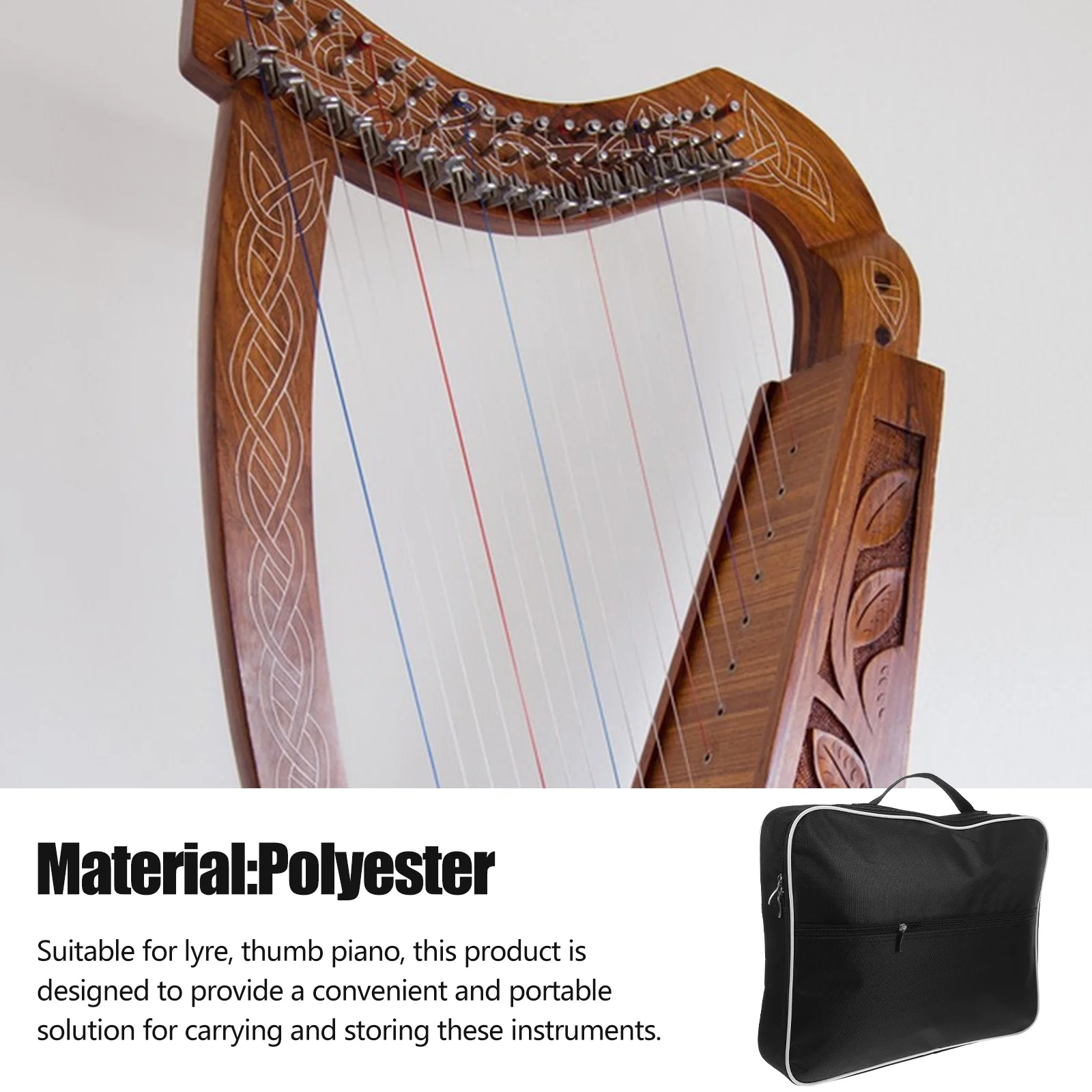 

Gig Bag Lyre Harp Carrying Case Storage Square Instrument Polyester Pouch Padded