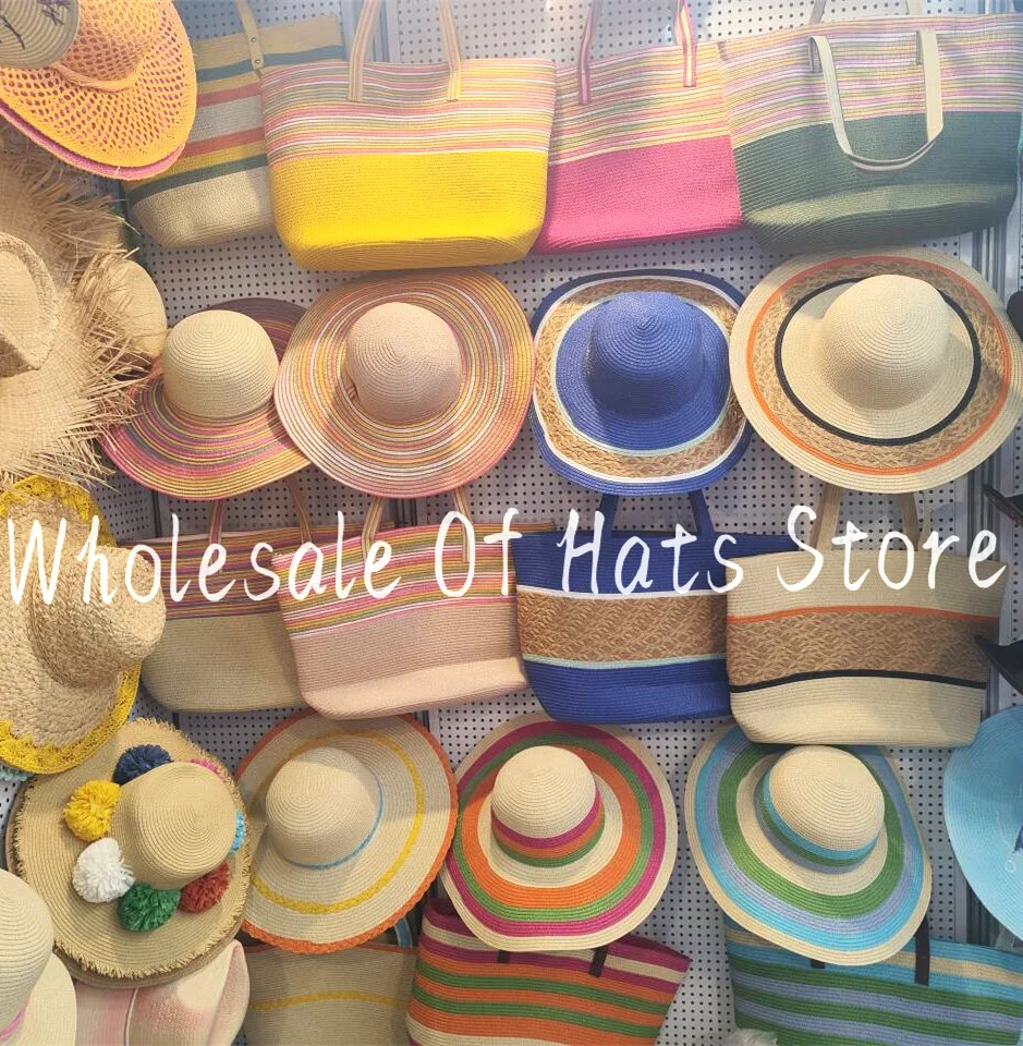 

2024 new Two-piece summer straw hat bag striped handwoven beach sun hat bikini wholesale 여름모자 chapeau femme