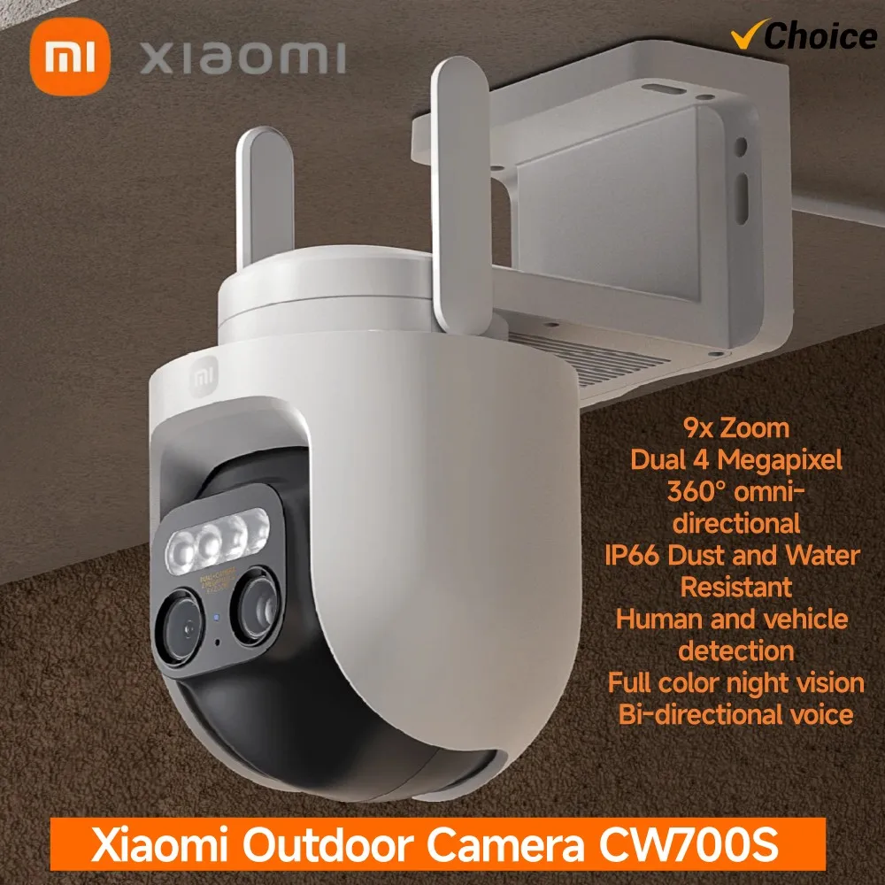 Xiaomi CW700S Outdoor Security Camera 2.5K Resolution 9X Zoom IP66 Weatherproof AI Human & Vehicle Detection Color Night Vision