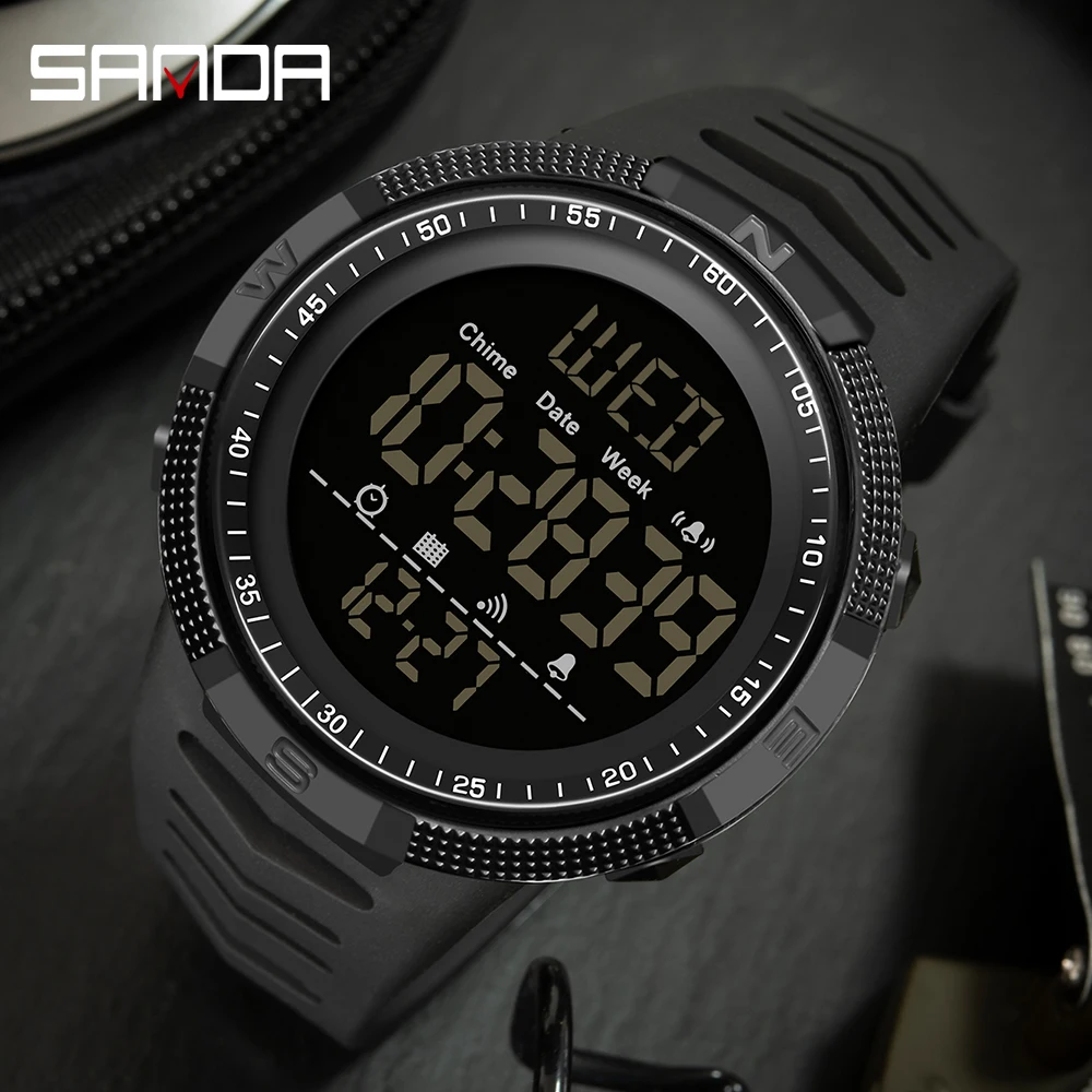 SANDA-Reloj de pulsera Digital luminoso para hombre, cronógrafo multifuncional de marca superior a la moda, resistente al agua, para deportes al