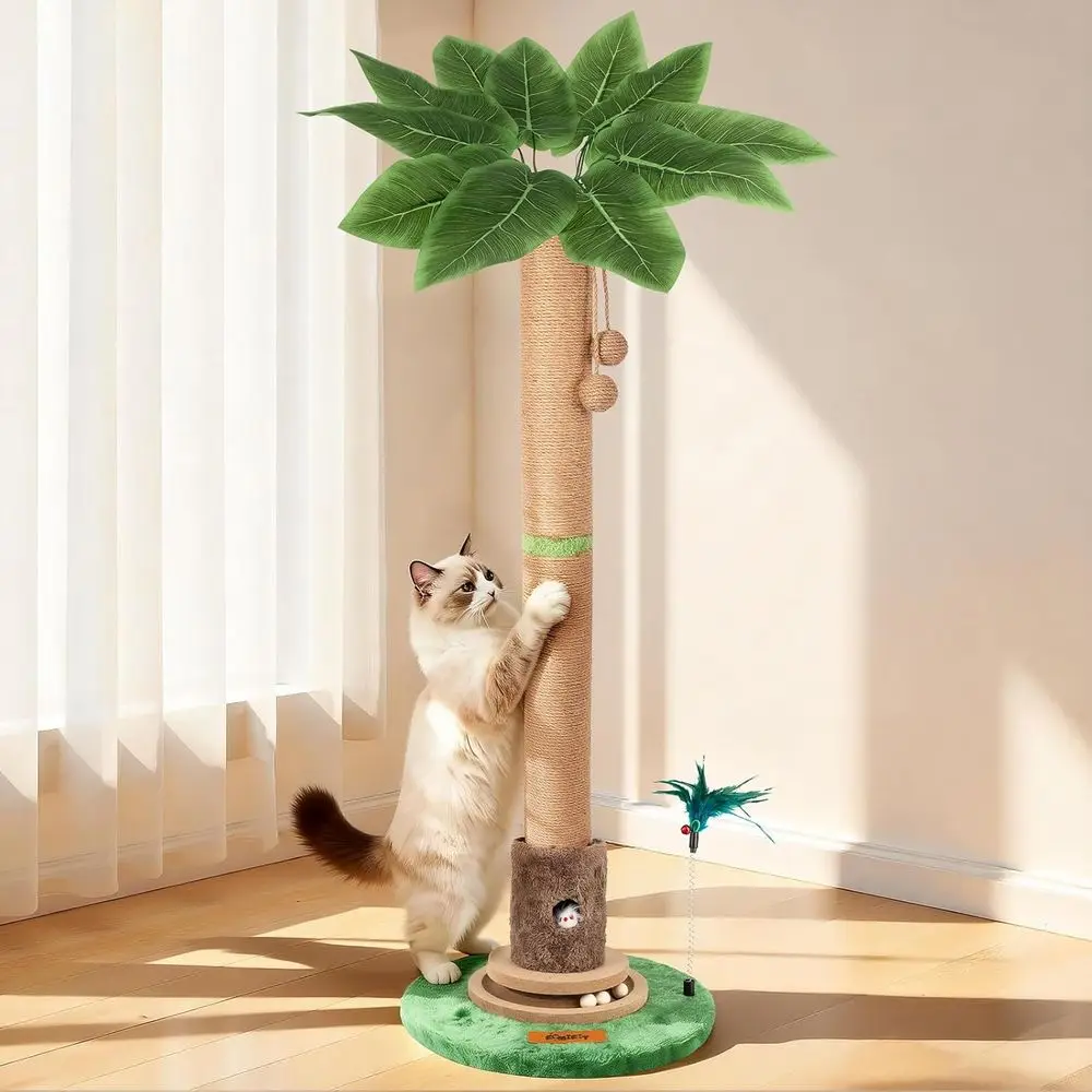 

39 Nature Sisal Cat Scratch Post with Cat Toy Mouse Hole & Interactive Wooden Ball for Indoor Cats, Kittens, and Adults