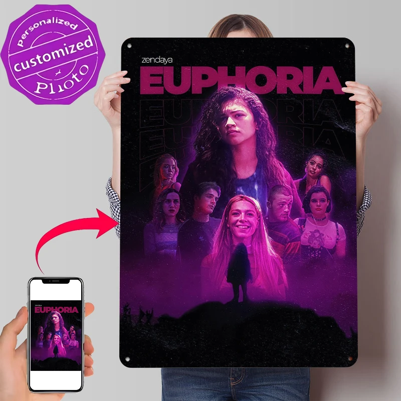 Affiche Euphoria Zendaya, plaques métalliques vintage personnalisées, art mural rétro, plaque en étain pour la décoration de chambre, bureau, maison