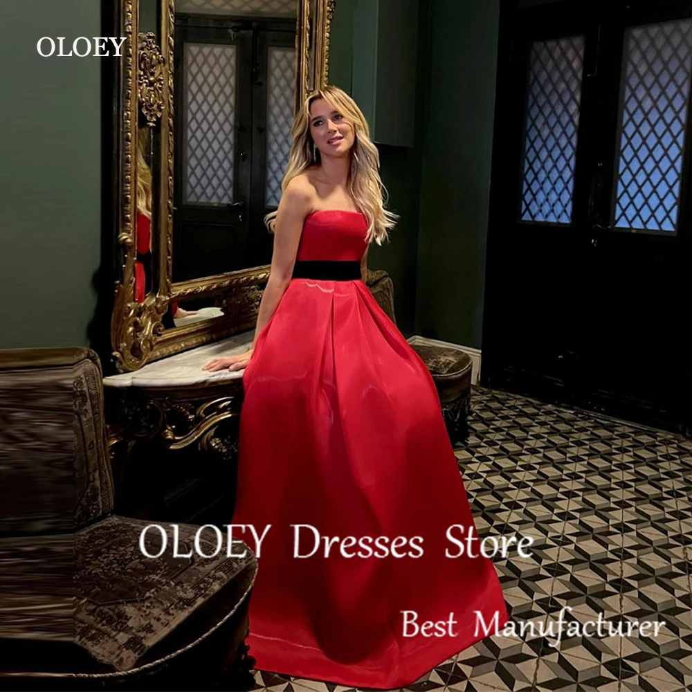 

OLOEY Simple Red A Line Evening Dresses Photoshoot Strapless Women Celebrity Gowns Formal Party Dress Prom Corset Back