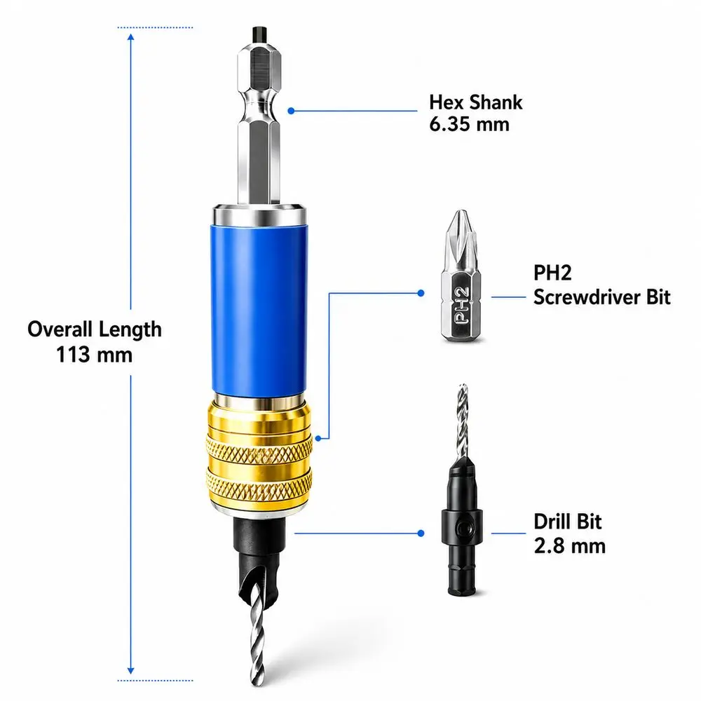 2in 1 Woodworker Countersink Drill Bit Quick Change Magnetic Bit Retention Combination Drill Bit Hex Shank