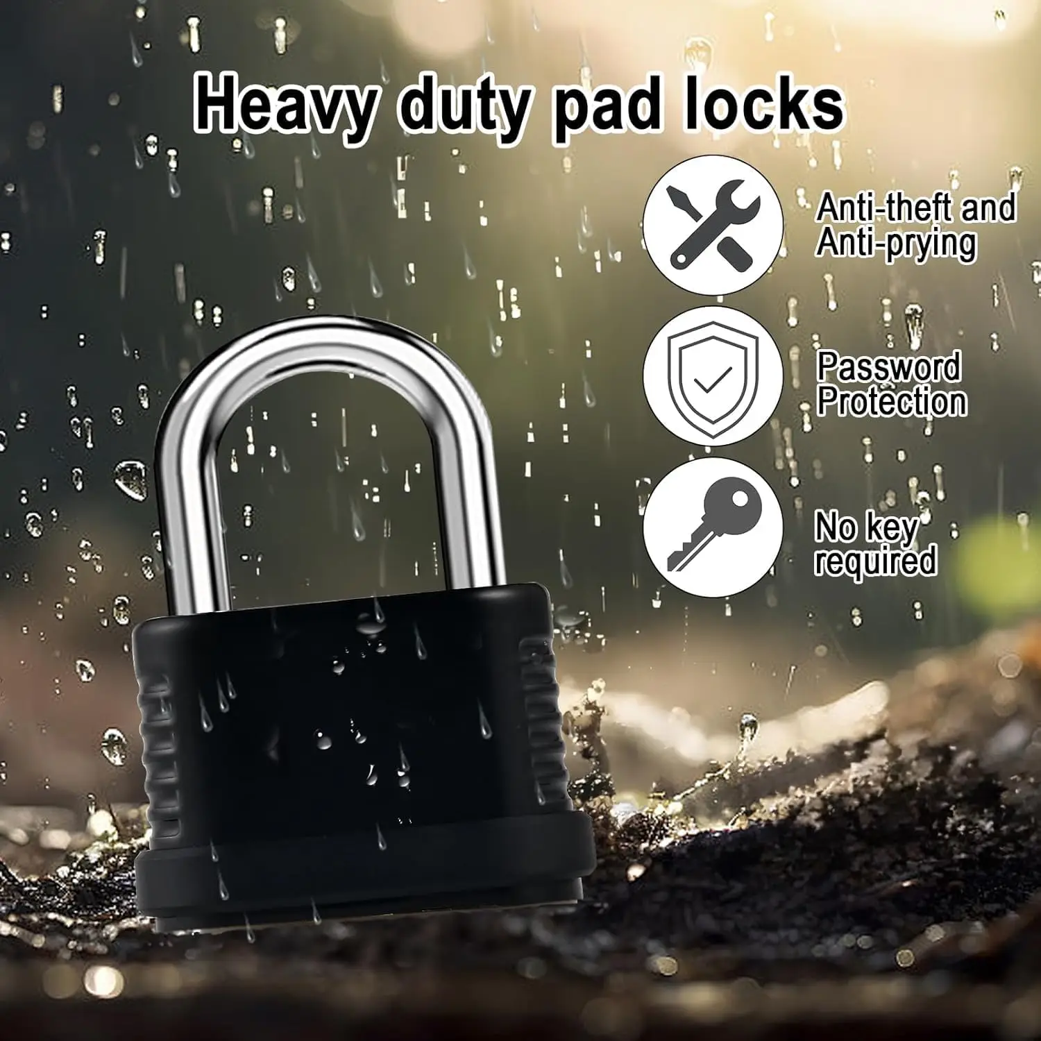 4-Digit Heavy Duty Combo Lock Waterproof Outdoor Gym Locker Padlock with Keyless Resettable Code for School Fence Gate