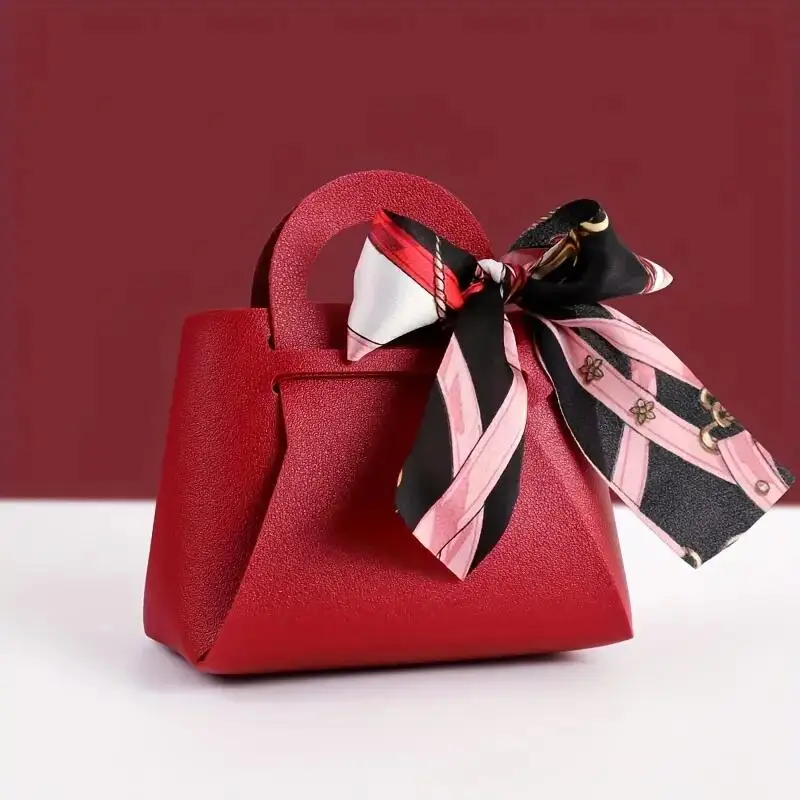 1pc, Leather Gift Bags Wedding Favour Bag For Guest Mini Handbag With Ribbon Candy Packaging Box