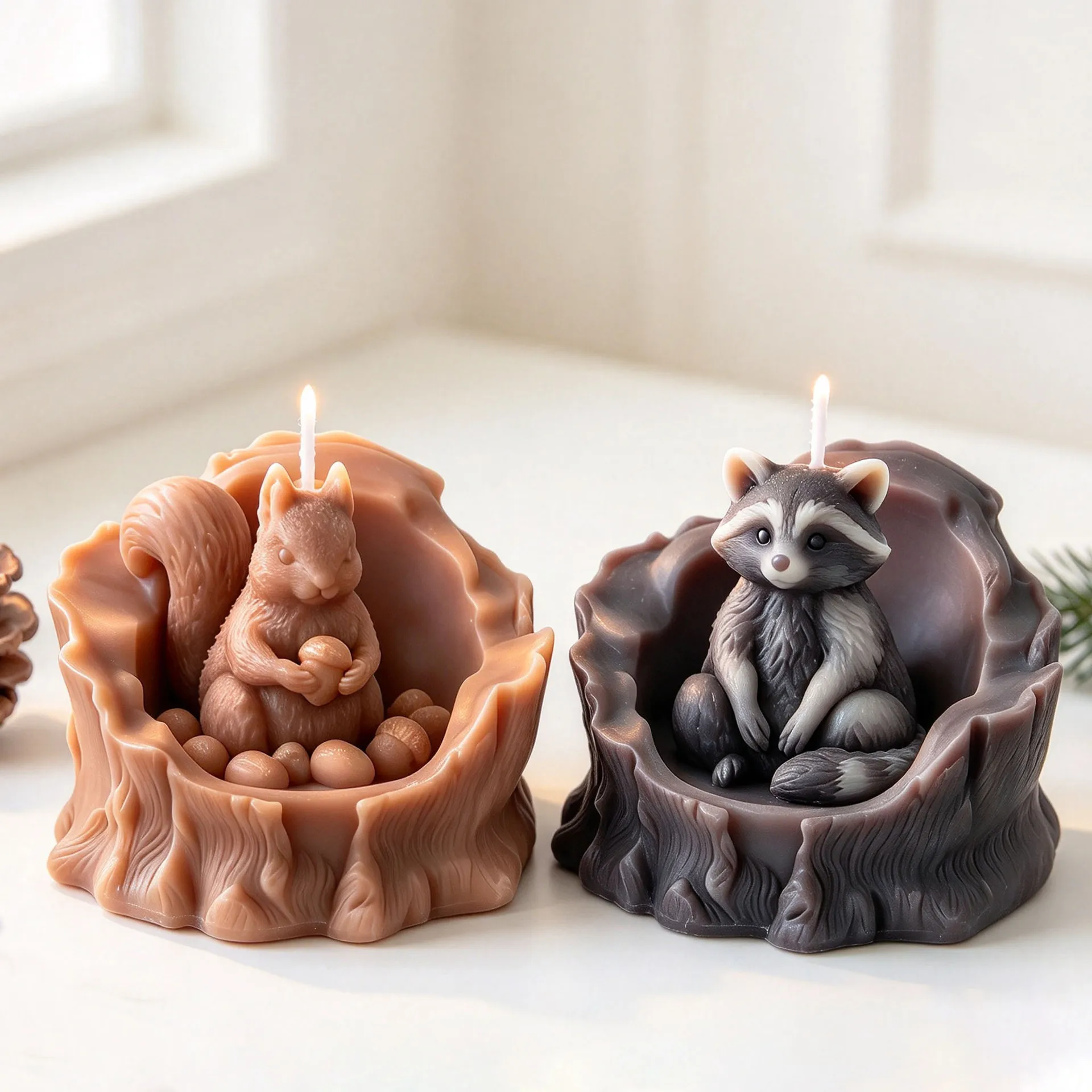 Cartoon Koala Squirrel Raccoon Tree Hollow Design Silicone Mold DIY Tree Stump Aroma Candle Plaster Molds Candle Making Supplies