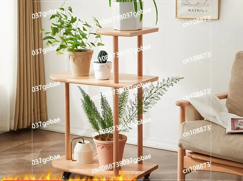 Multi-layer,Movable Flower Stand, Beech Wood, Simple Balcony,Indoor Side Table, Living Room, Floor-to-ceiling Spider Plant Shelf