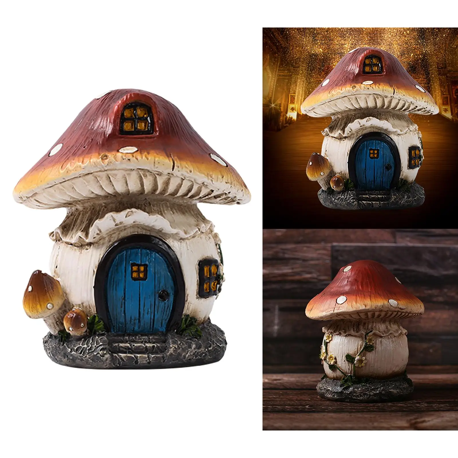 Resin Mushroom Garden Decor, Fairy House Figurines Lawn Porch Yard Sculptures, Pathway Driveway Decorations Ornaments