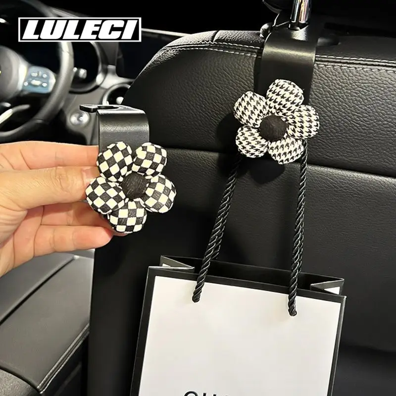 LULECI Car Hook Car Seat Rear Backrest Multi-functional Checkerboard Temperament Hook Car Storage Decorative Supplies