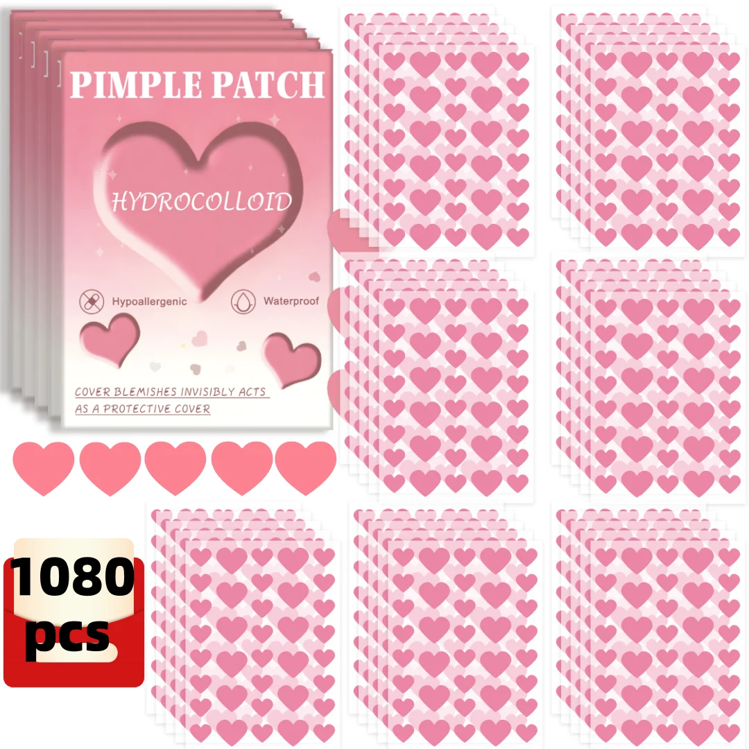 1080 قطعة من رقع حب الشباب الوردية على شكل قلب، رقع حب الشباب للوجه، رقع حب الشباب المخفية، ورقع البثور، رقيقة جدًا و
