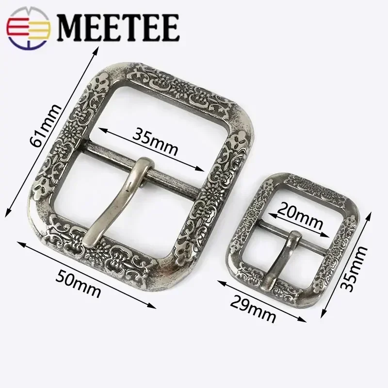 Meetee 2/5Pcs 20/35mm Vintage Ancient Silver Brass Belt Buckles Metal Pin Buckle Head Leather Band Clasp Decoration Accessories