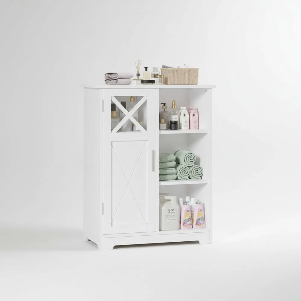 

Modern White Bathroom Storage Cabinet with Adjustable Shelves, Freestanding Organizer for Small Spaces