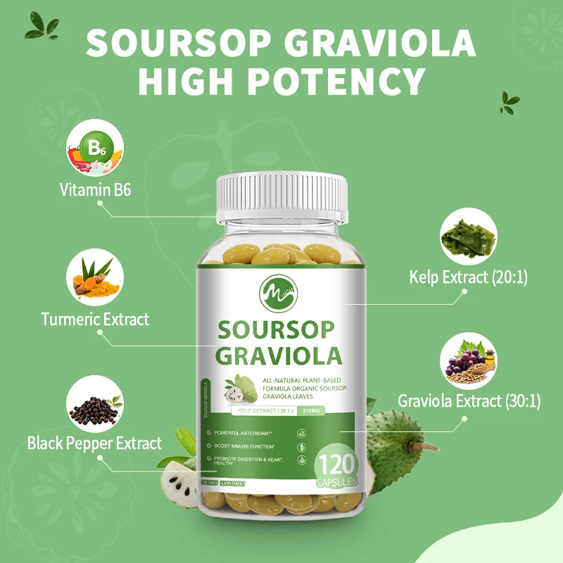 Natural Plant Extract Soursop Graviola Capsules with Turmeric, Acai Berry Extract Supplements ,rich In Potent Anti-Oxidants