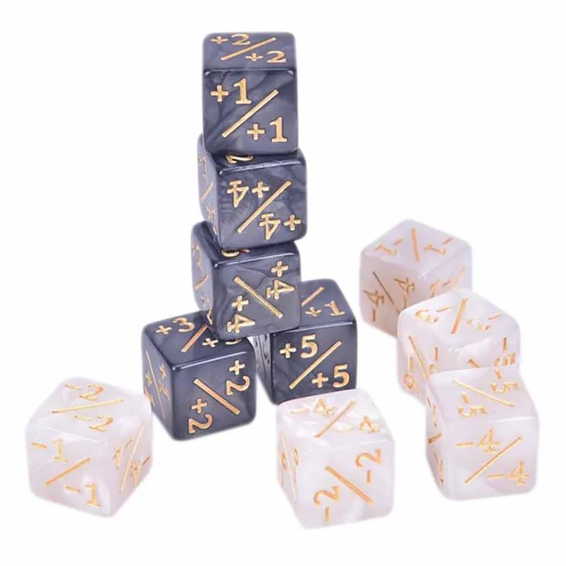 10pcs 6 Side Counting Dice +1/-1 Dice Kids Toy For Gathering Game Counting Counters 14mm (5*Black+5*White)