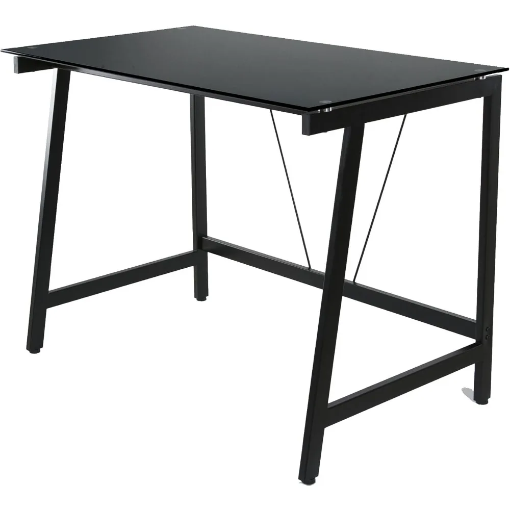 Contemporary Glass-Top Desk for Small Spaces, Small Writing Desk, Black