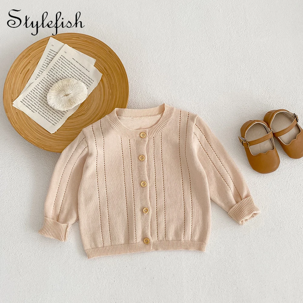 Summer New Baby Boys and Girls Lightweight and Versatile Hollow out Knitted Air Conditioned Shirt Long Sleeve Cardigan