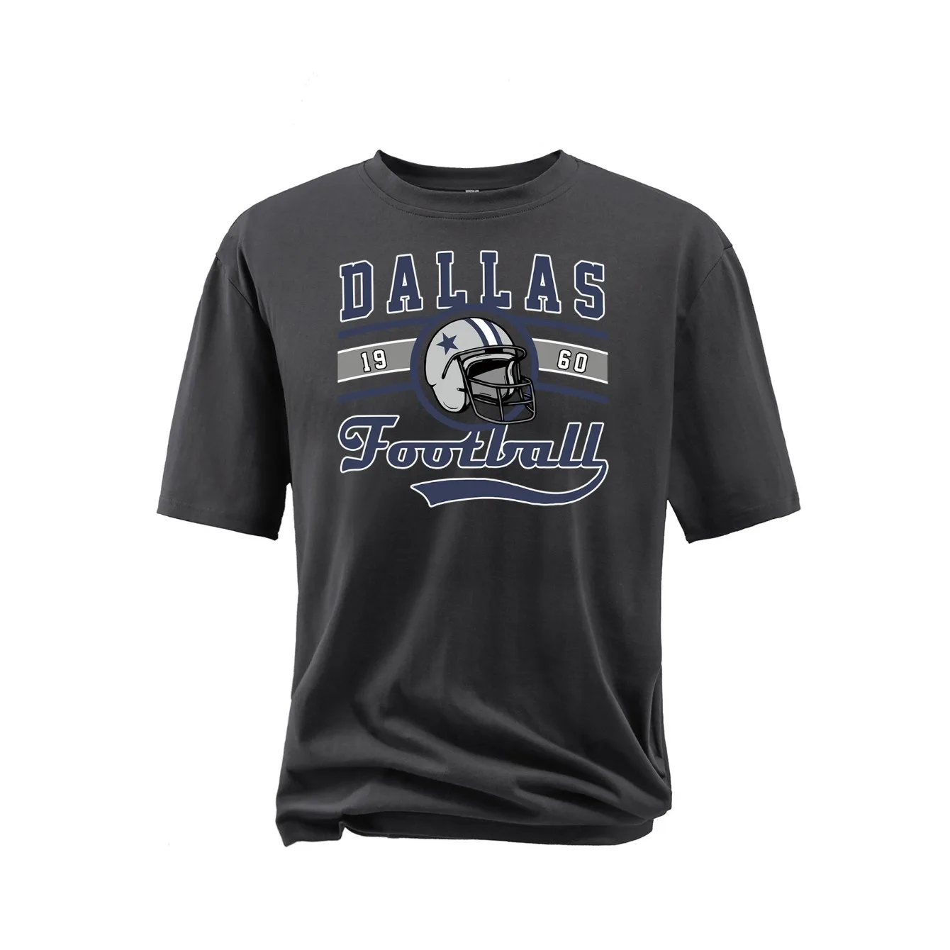 Plus Size Dallas 1960 Football Print Crew Neck T-Shirt Soft Cotton Breathable Comfy Regular Fit for Big Tall Guys Perfect