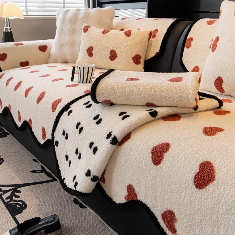 Irregular Heart-Shaped Fleece Velvet Sofa Cushion Non-Slip Ultra-Soft Seat Pad Home Decor Adjustable Armrest Backrest Dust Cover