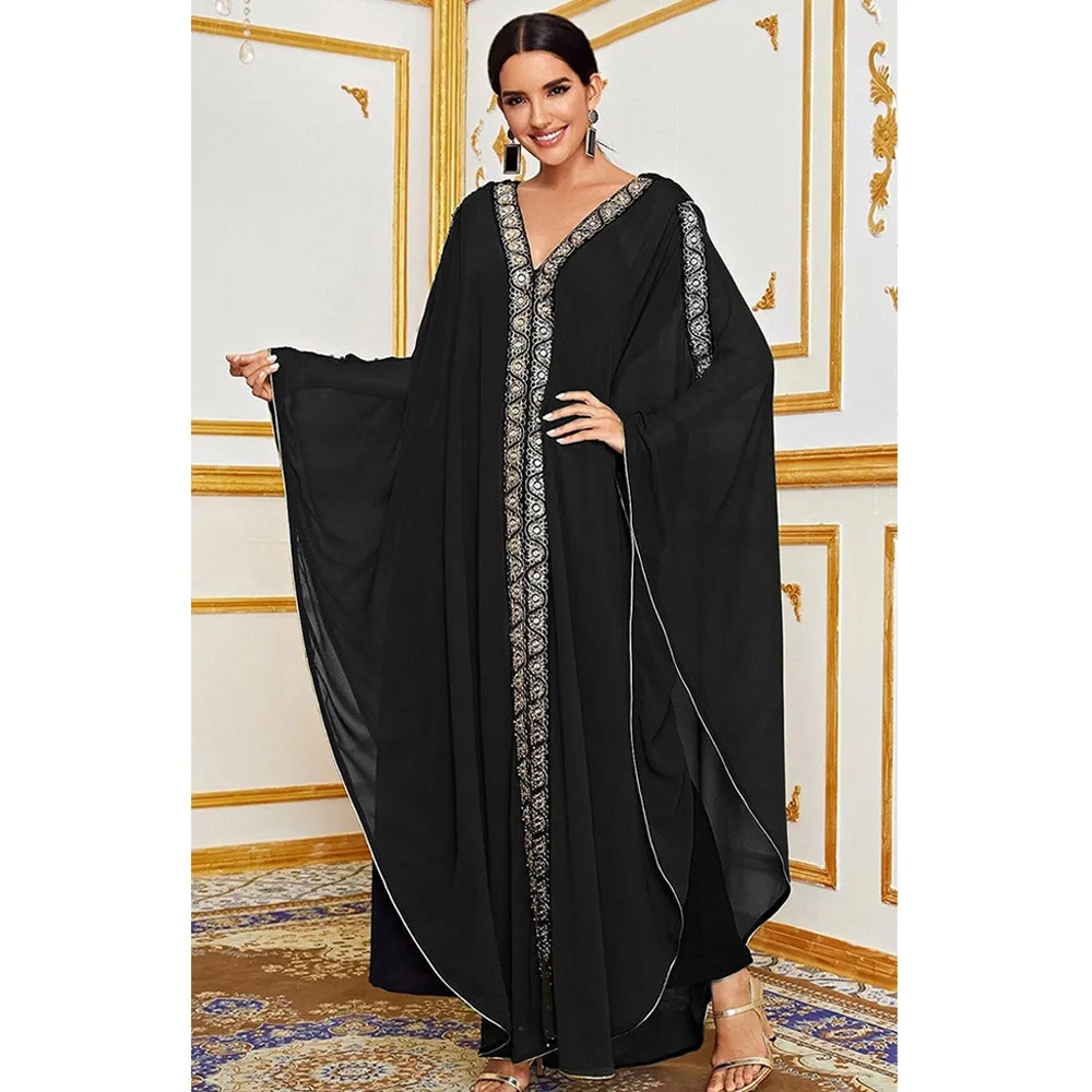 Abaya Morocco Kaftan Dubai Hooded Maxi Dress Bat Sleeve Farasha Kaftan Muslim Women African Open Kimono Boubou Evening Long Gown