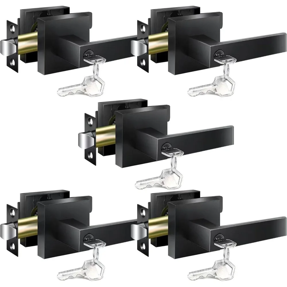 Internal black door handle with reversible lever, bedroom key lock set, 5 sets of heavy-duty door lock set