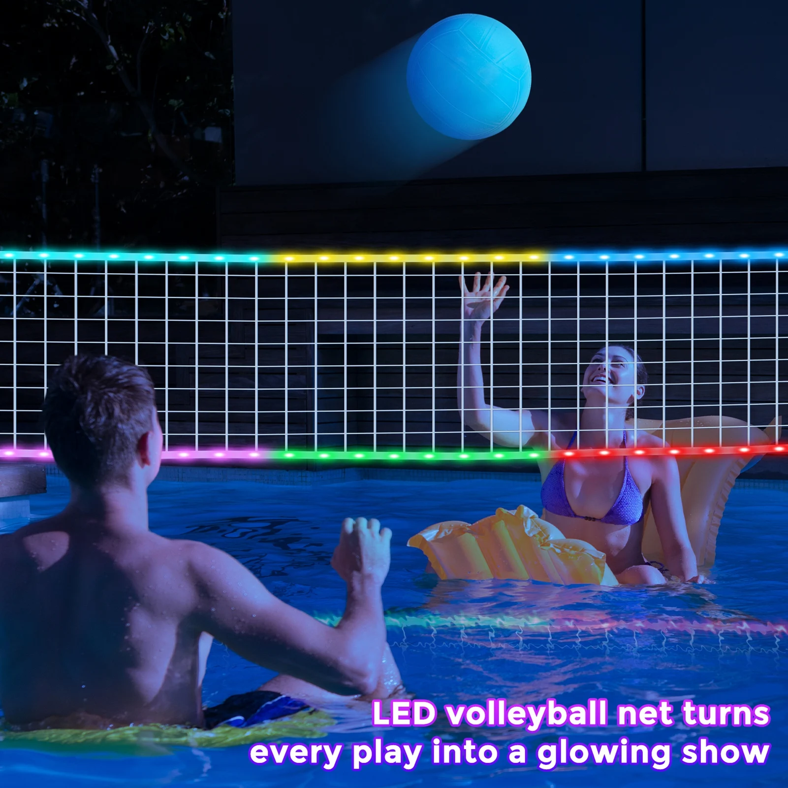 Set Perlengkapan Olahraga Kolam Renang 2in1: Ring Basket Kolam Renang dan Net Bola Voli Kolam Renang dengan Lampu LED untuk Anak-Anak dan Remaja