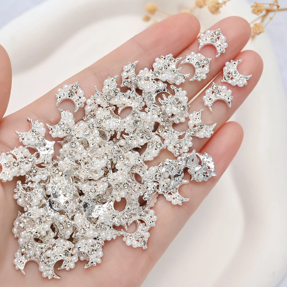10 sztuk 3D aluminiowe zawieszki do paznokci luksusowe gwiazda księżyc akcesoria brokat Rhinestone części do paznokci materiały artystyczne do