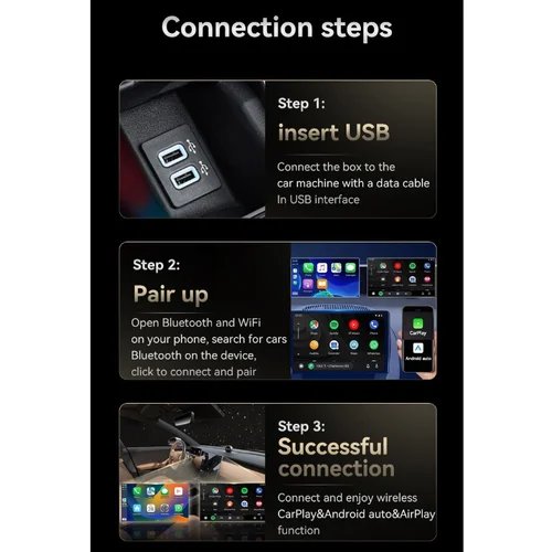 Imagen 2 del producto KEBIDUMEI Q1AS 3 en 1 caja AI para coche con cable a WiFi inalámbrico Carplay Plug & Play adaptador Android Auto Airplay MirrorLink Dongle inteligente