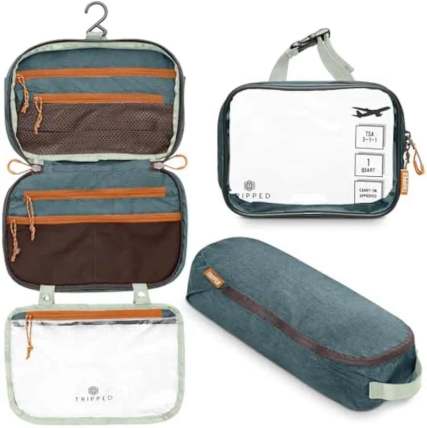 

Hanging Travel Toiletry Bag Set with TSA-Approved Cosmetic Pouch and Ultralight Organizer