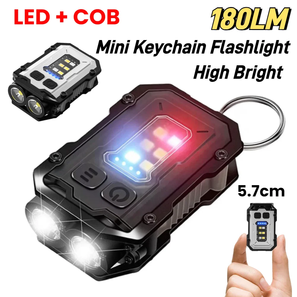 High Bright Flashlight USB Charging Portable Keychain Light 300mAh LED Hat Clip Lamp Multifunctional for Camping Fishing Walking