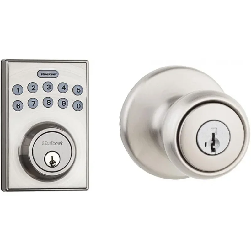 Contemporary Electronic Keypad Deadbolt with Motorized Locking (92640-001) and Kwikset Tylo Entry Door Knob with Lock and Key