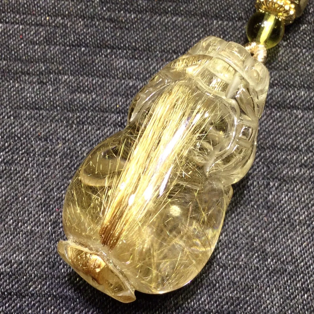 

Natural Gold Rutilated Quartz Pendant Pi Xiu Rutilated Quartz Jewelry 34*19.5*17mm Flower Love Women Brazil AAAAAAA