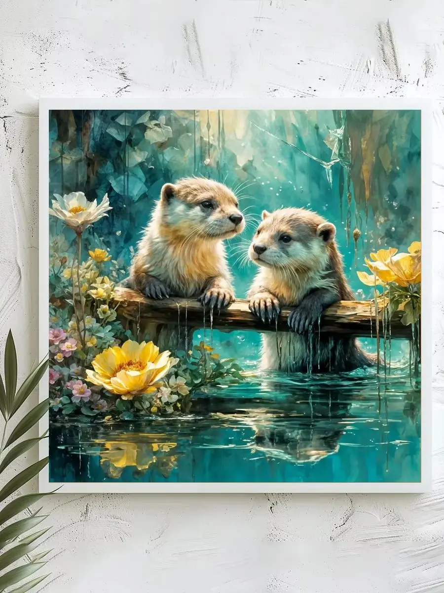1 Stück 40x40 cm/15,74 Zoll, 11Ct/14Ct Kreuzstich-Set, DIY Valentinstagsgeschenk, Stickerei-Set für Festlichkeiten, Otter-Paar – Detail 1