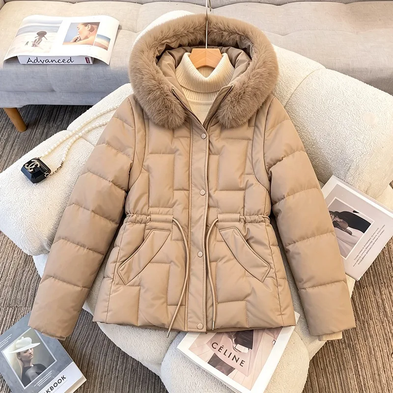 Removable Hat Sleeve Vest Thicke Down Cotton Jacket Women Winter Coat Hair Collar Hooded Cotton Padded Jacket Female Outerwear