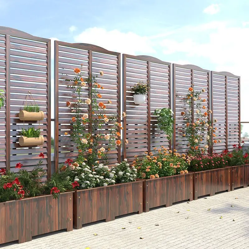 

LYY Custom Balcony Blocking Flower Box Partition Screen Anti-Corrosion Wood Flower Outdoor Climbing Frame Courtyard Decoration