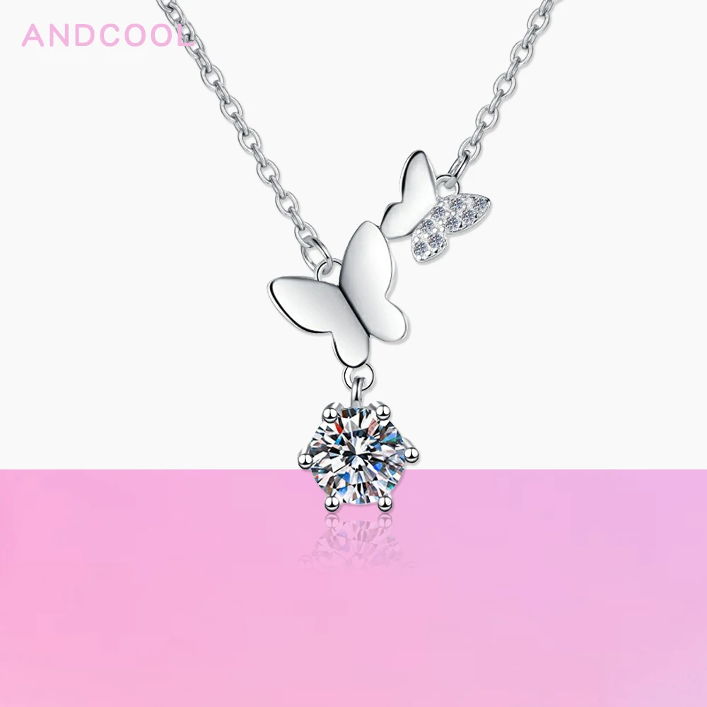 

Andcool Elegant Moissanite Necklace 925 Sterling Silver Butterfly Necklace For Women Female Luxury Jewelry Certified Original