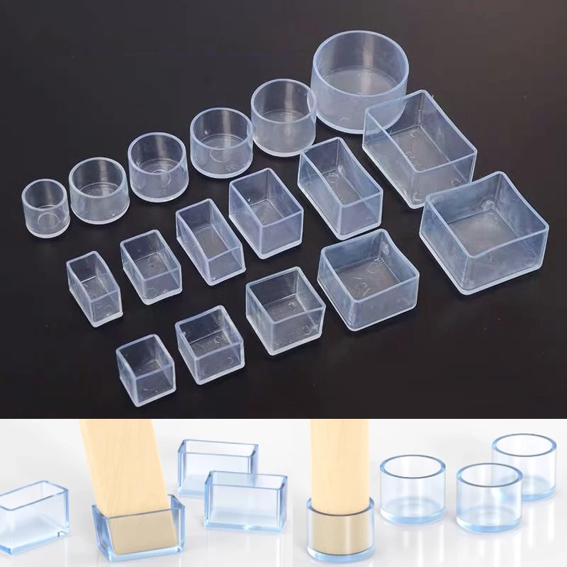 Square/Round Anti-Noise Chair Leg Cap Rubber Feet-Protector Pads Non-slip Transparent Table Feet Covers Furniture Leveling Feet