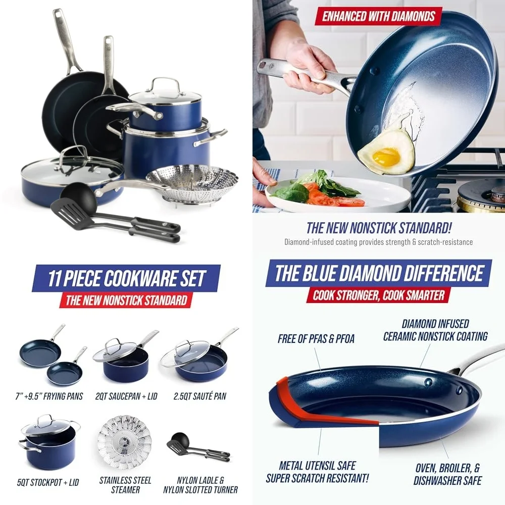 

Cookware Sets11 Piece Blue Diamond Infused Ceramic Cookware Set PFAS PFOA Free Non Stick