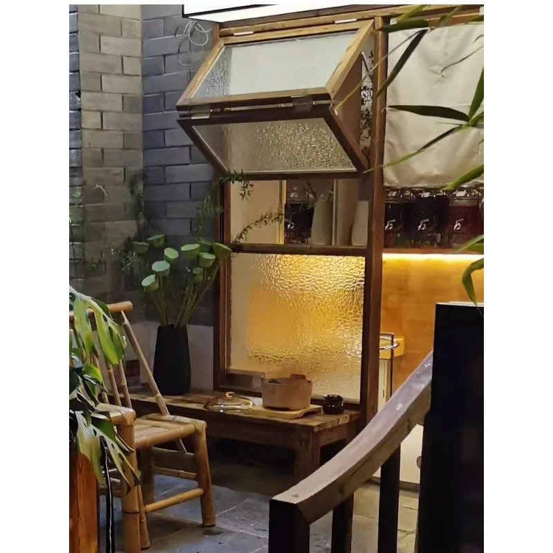 custom. [40% Repurchase Rate] Folding Window Hardware Accessories Milk Tea Shops and Coffee Shops, Solid Wood Frame Glass Sl