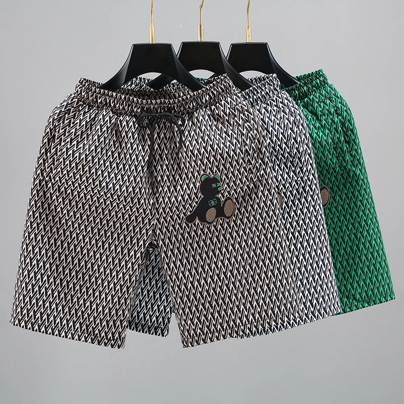

Men's Brand Printed Checkered Shorts Summer Fashion Straight Leg Casual Beach Pants Comfortable Pocket Lightweight Street Short