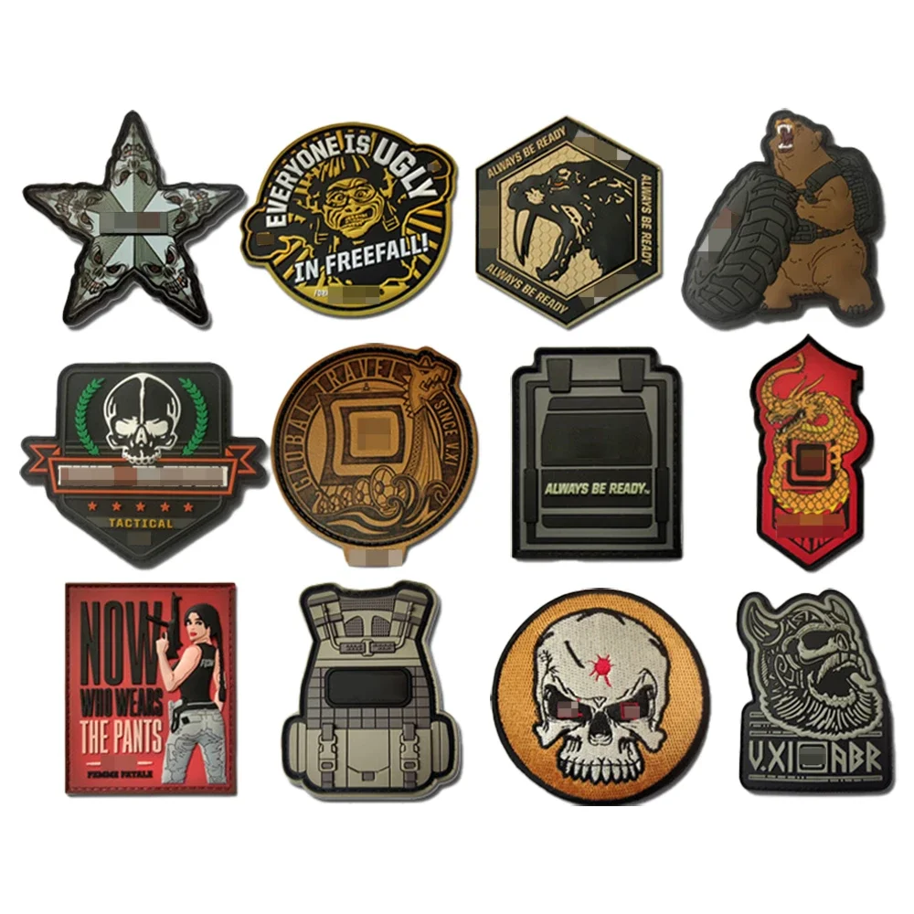 3D Tactical Military Patches Stripes PVC Hook Military Emblem Rubber Fitness Badge Backpack Hat Clothes DIY Decorative Appliques