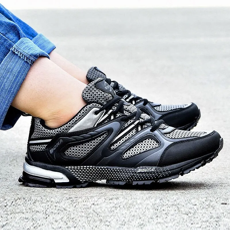 BONA New Arrival Classics Style Men Running Shoes Cow Split Mesh Men Sport Shoes Lace Up Outdoor Jogging Shoes 34870