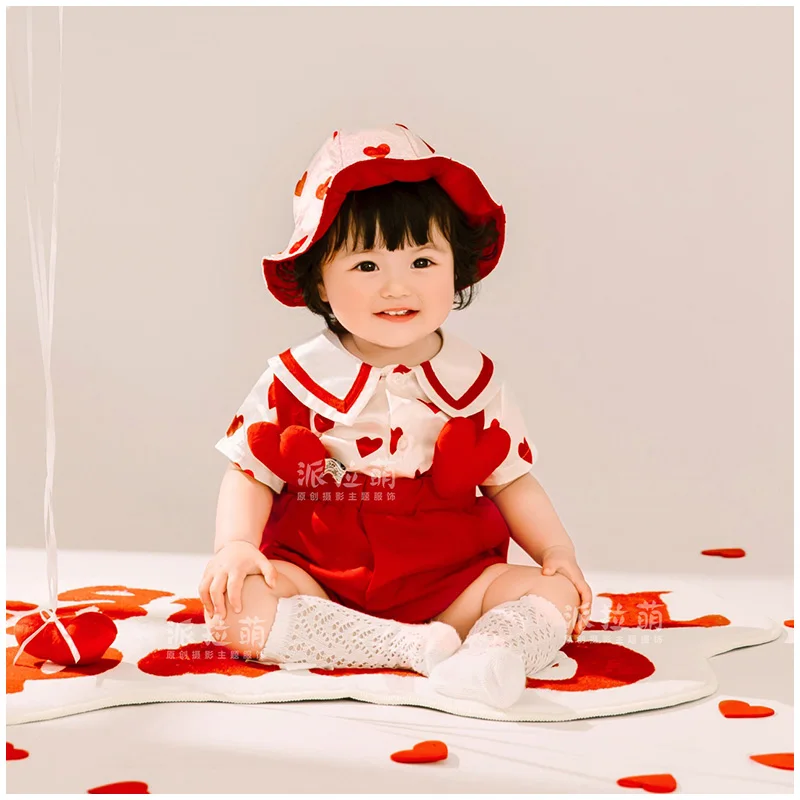 Bai Tian Baby Photography Clothing Cute Womens Baby Photography Clothing Hat Stylish Little Red Heart Theme 신생아사진