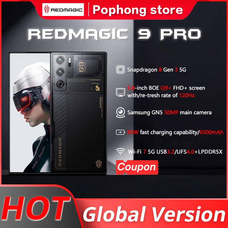 

Global Version RedMagic 9 Pro 5G Phone 6.8" Q9+ Full Flat FHD+ Gaming Phone Snapdragon 8 Gen 3 6500mAh 80W Charge 50MP NFC