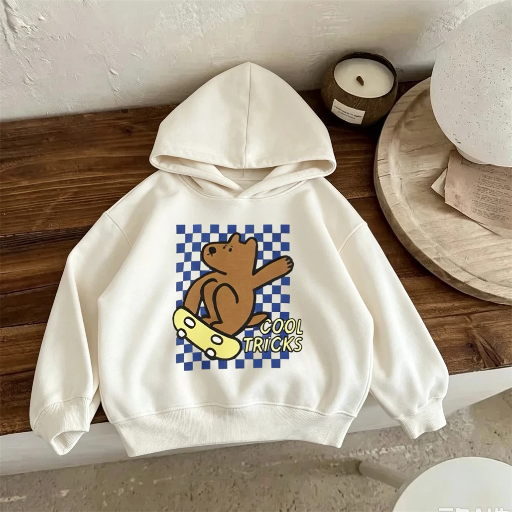 Modische Freizeit-Sweatshirts für Kinder, neues Design, bedruckte Kapuzenpullover für Jungen und Mädchen, Herbst-Winter, niedliche, dünne Samt-Hoodies – Detail 1